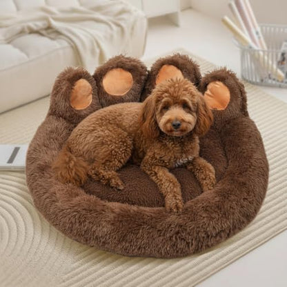 Round Plush Calming Donut Dog & Cat Bed | Calming Design, Donut Shape - color: Coffee, size: Medium