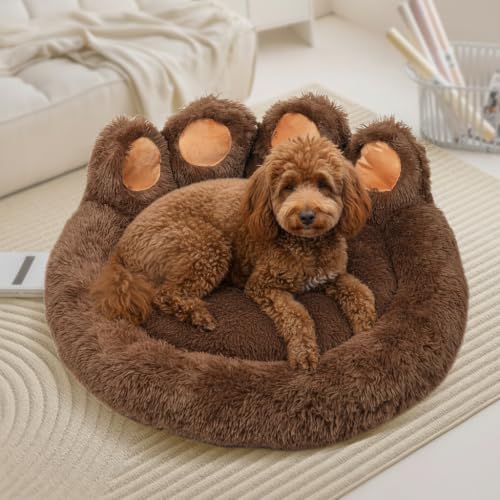 Round Plush Calming Donut Dog & Cat Bed | Calming Design, Donut Shape - color: Coffee, size: Medium