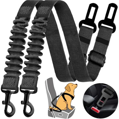 Dog Seat Belt Retractable Dog Car Harness 2 Pack Adjustable Elastic Bungee Buffer Heavy Duty & Durable & 360 Degree Swivel. - color: Black-2Pack, size: 2Pack
