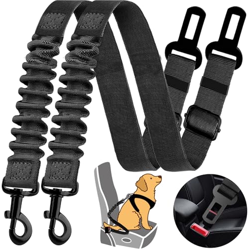 Dog Seat Belt Retractable Dog Car Harness 2 Pack Adjustable Elastic Bungee Buffer Heavy Duty & Durable & 360 Degree Swivel. - color: Black-2Pack, size: 2Pack