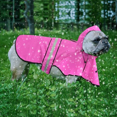 Reflective Dog Rain Coat - Waterproof Adjustable Pet Rain Jacket, Lightweight Dog Hooded Poncho Raincoat for Small to X- Large Dogs and Puppies (Pink, Large) - color: Pink, size: Large