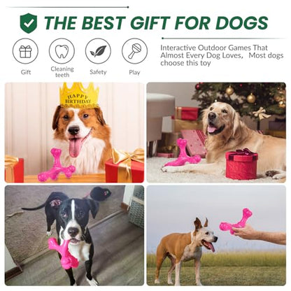 Dog Chew Toys for Aggressive Chewers Large Breed,Indestructible Bones Toy，Durable Cleaning Toothbrush Natural Rubber Dog Toys… (Pink) - color: Pink