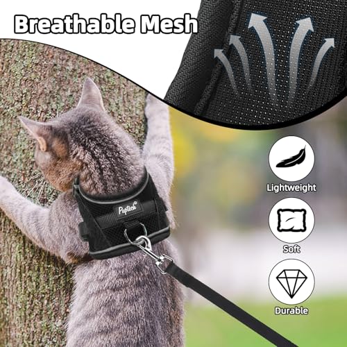 PUPTECK Cat Harness and Leash Set Escape Proof, Adjustable Reflective Kitten Jacket Easy Control, Pet Vest Harness for Cats Small Dogs Puppies Walking and Travel - color: Black, size: Small