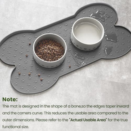 PWTAA Dog Food Mat Anti-Slip Silicone Dog Bowl Mat Thicker Pet Placemat Waterproof Cat Feeder Pad with Raised Edge Puppy Kitten Feeding Mats Suitable Small Medium-Sized Dogs Cats Eating Tray - 2PCS - color: Grey, size: 25.6" x 13"-2PCS