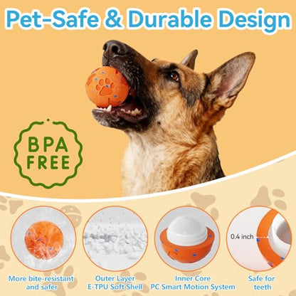 Smart Interactive Dog Toy Ball, Automatic Moving Rolling & Bouncing, Motion Activated E-TPU Dog Ball, Waterproof Chew Resistant for Medium & Large Dogs (Orange) - color: Orange