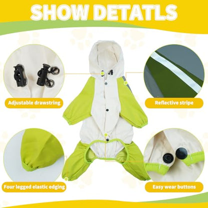 BRKURLEG Dog Raincoat With Legs, Waterproof Clothes, Pet Rainproof Jacket With Leash Hole, Reflective Poncho for Small Dogs, Green M - color: Green, size: M(Back Length9.8")