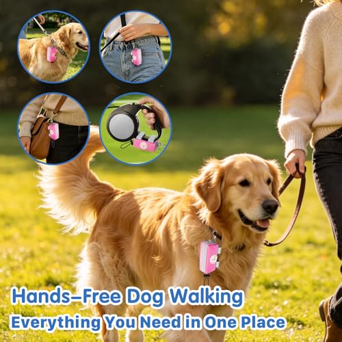 Dog Poop Bag Holder Zippered Pouch, Portable Waste Bag Dispenser with 1 Metal Clip, Fashion Color Matching Canvas Holder for Leashes - Pink - color: Pink