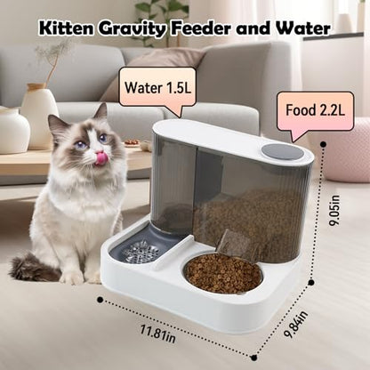 Automatic Gravity Cat Feeder with Stainless Steel Food Bowl, 2 in 1 Cat Feeder and Water Dispenser Combo Detachable Pet Water and Food Dispenser Set for Puppy Kitten Small Dog(Gray) - color: 【Grey】