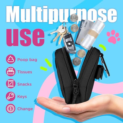 Dog Poop Bag Holder, Hands Free Cute Dog Poop Bag Dispenser for Leash with Big Opening Pet Waste Bag Holder Zippered Pouch with Carabiner Hook Waterproof Pet Poop Bag Holder Black - color: Black