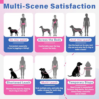 Hands-Free Dog Leash: Versatile Color-Block Bungee for Large & Multi-Dog Walking, Modular Tech-Pouch, Sponge-Padded Waist Belt for Running, Hiking & Urban Strolls (Pink) - color: Pink