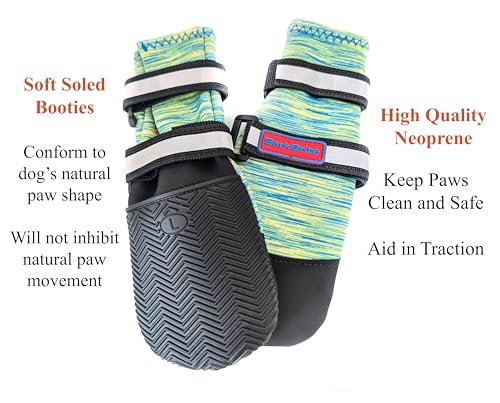 All Weather Neoprene Paw Protector Dog Boots with Reflective Straps in 5 Sizes! (Turquoise Medium) - size: Medium