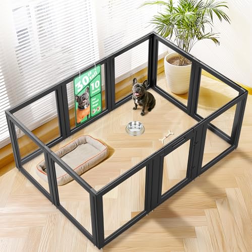 FXW AuraSpace Acrylic Indoor Dog Playpen for Small and Medium Dogs, 30 Inch, 10 Panels, Black - color: Black, size: 30"H