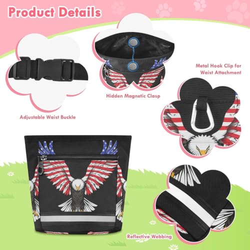 FJDENG Independence Day Water-Resistant Dog Treat Pouch, 3 Ways to Wear Treat Bag with Magnetic Closure & Reflective Strip, Hands-Free for Pet Training, Walking : Pet Supplies