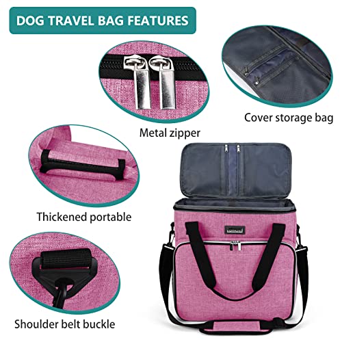 BAGLHER Dog Travel Bag, Pet Travel Bag (ALL Pet Travel Supplies), With 2 Pet Food Containers and 2 Collapsible Silicone Bowls; Essential Kits for Pet Travel Pink - color: Pink, size: Medium