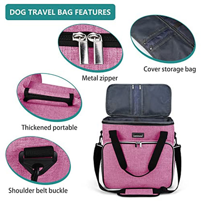 BAGLHER Dog Travel Bag, Pet Travel Bag (ALL Pet Travel Supplies), With 2 Pet Food Containers and 2 Collapsible Silicone Bowls; Essential Kits for Pet Travel Pink - color: Pink, size: Medium