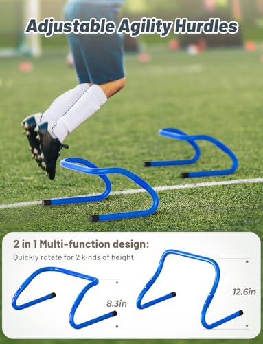 GHB Agility Hurdles Adjustable 8.3"&12.6" Speed Training Equipment Set | Foldable, Sturdy, Drill Guide &Carry Bag Included, For Amateur & Athletes, Soccer & Basketball - color: Blue 6 Pack