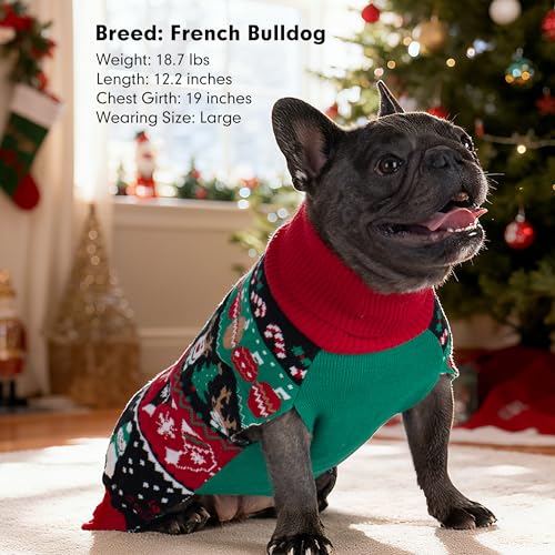 cyeollo Dog Christmas Sweater, Turtleneck Knitted Sweaters with Leash Hole Soft Pullover Clothes, Warm Dog Outfit Xmas Clothes for Small Dog & Cat, S - color: Christmas Reindeer, size: Small