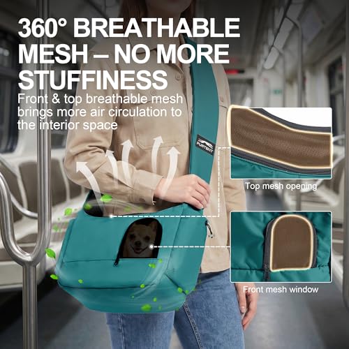 Dog Carrier Sling for Small Dogs & Cats Hand-Free Puppy Sling Purses with Storage Bag and Adjustable Shoulder Strap, Pet Sling Carrier Up to 8.8 Lbs (Blue)
