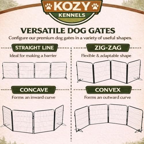 Extra Wide Adjustable Dog Gate w/Door – 32 inch Tall & Up to 214 Inch Wide 8 Panel Indoor Pet Barrier, Freestanding Heavy Duty Black Metal Fence for Small & Medium Dogs - size: 32 Inch