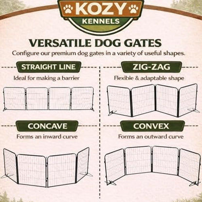 Extra Wide Adjustable Dog Gate w/Door – 40 inch Tall & Up to 214 Inch Wide 8 Panel Indoor Pet Barrier, Freestanding Heavy Duty Black Metal Fence for Medium & Large Dogs - size: 40 Inch
