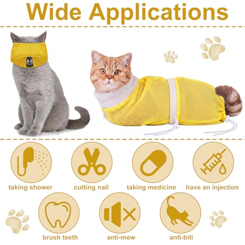 9 Pcs Cat Bathing Bag Set Cat Shower Bag Anti Bite and Scratch for Pet Grooming Washing Brush Comb Muzzle Nail Clipper Nail File Tick Tool (Yellow) - color: Yellow