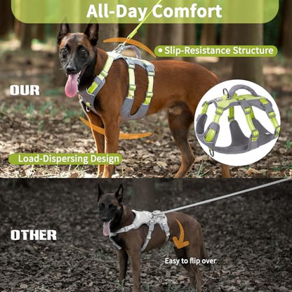 Huntboo Reflective Dog Harness with Handle, Escape Proof, No Slip, Breathable, Lightweight, Adjustable Lift Harness for Small, Medium, and Large Dogs Walking, Training,and Running Gear(Bright Green,M) - color: Bright Green, size: Medium (Pack of 1)
