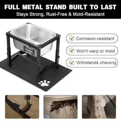 2.8 Gallon Elevated Large Dog Water Bowl, 4 Adjustable Height 10.5-15.8'' Raised Stainless Steel Bowl Stand with Anti-Slip Mat for Large Breed, Metal Dog Feeding Station for Relief Joint Pressure - size: 2.8 Gallon