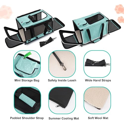 GAPZER Small Dog Carrier for Puppy Yorkshire Softshell Car Transport Chihuahua Carry Cage 18-inch Collapsible Doggie Vet Visit Crate Easy Load Roomy Pet Carrier Bag Kennel Dog Essentials Teal - color: Turquoise