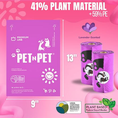 PET N PET Poop Bags for Dogs, 288 Count Lavender Scented Dog Waste Bags with Leash Dispenser, USDA Certified 38% Plant Based & 62% PE Dogs Waste Bag - size: 1 Count (Pack of 288)