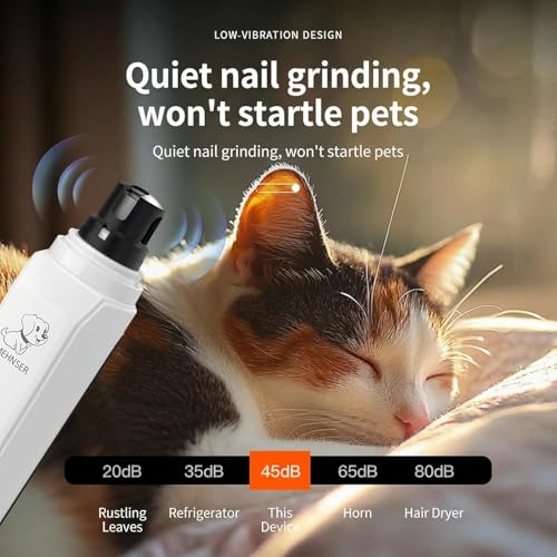 Silent Groom pro Nail Grinder, 2-Speed USB-C Rechargeable Dog Nail Trimmer with LED Light, Safe Painless Paw Grooming Tool for Small Medium Large Dogs Cats, with Replacement Heads