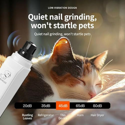 Silent Groom pro Nail Grinder, 2-Speed USB-C Rechargeable Dog Nail Trimmer with LED Light, Safe Painless Paw Grooming Tool for Small Medium Large Dogs Cats, with Replacement Heads