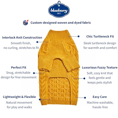 Blueberry Pet Dog Sweater Classic Knit Pullover Turtle-Neck Christmas Style, Small Dog Clothes for Girls, Mustard, 12" Back Length, Cozy Puppy Clothes & Pajamas, Sweater Vest - color: Mustard Yellow, Turtle-neck, size: 12 inch