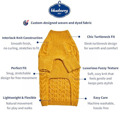 Blueberry Pet Dog Sweater Classic Knit Pullover Turtle-Neck Christmas Style, Small Dog Clothes for Girls, Mustard, 12" Back Length, Cozy Puppy Clothes & Pajamas, Sweater Vest - color: Mustard Yellow, Turtle-neck, size: 12 inch