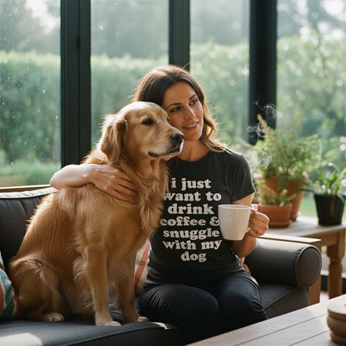 Womens I Just Want to Drink Coffee and Snuggle with My Dog Mom T Shirt Funny Tee - size: 3X-Large