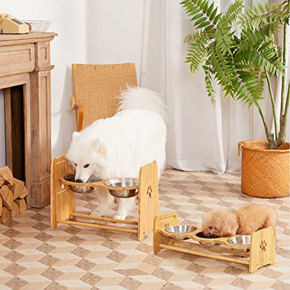 X-ZONE PET Elevated Dog Bowls for Cats and Dogs, Adjustable Bamboo Raised Dog Bowls for Large Dog, Food and Water Stand Feeder with 2 Stainless Steel Anti Slip Feet (Height 7.9" to 11.4" to 15")… - size: XL- Height 7.9" up to 15"