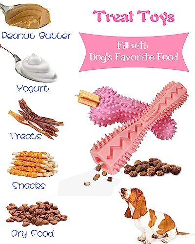 4 Pack Puppy Teething Toys Dog Durable Chew Toys Soft Rubber Toy Dog Teeth Cleaning Toothbrush Toy Cute Interactive Toys for Puppies Small Breed (Pink) - color: Pink