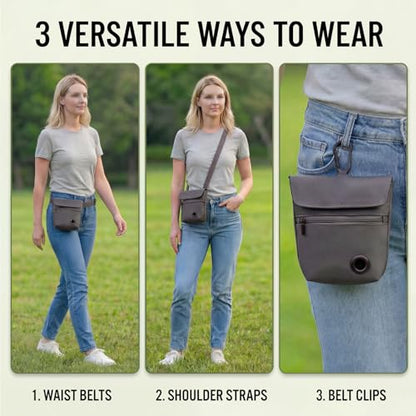 Dog Treat Pouch and Dog Training Clicker, Treat Bag with Poop Bag Dispenser, Powerful Magenetic Clasp, Metal Clip Waist Belt Fanny Pack for Pet Walk Dog Training (Dark Grey) - color: Dark Grey