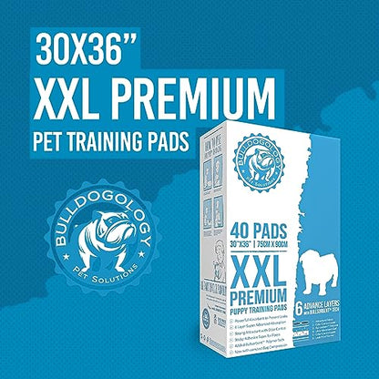 Bulldogology Premium XXL Puppy Pads with Adhesive Tabs - Dog Pads Extra Large (30x36) - Leak Proof Dog Pee Pads Extra Large - Ultra Absorbing Extra Large Puppy Pads (40-Count, White) - size: 40-Count (30x36)