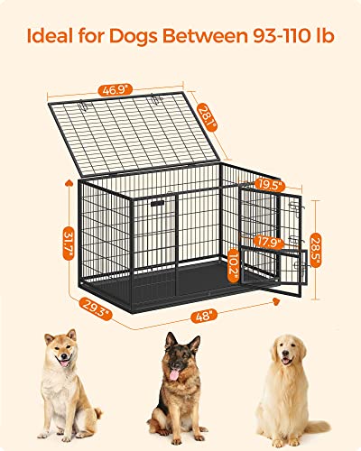 Feandrea 48 Inch Heavy Duty Dog Crate, Metal Escape Proof Dog Kennel with Double Doors and Convenient Feeding Door, Removable Tray, Easy to Clean, XXL Dog Crate for Large and Medium Dogs, Black - size: 48.0"L x 29.3"W x 31.7"H