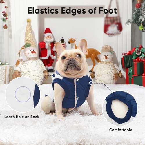 Vecomfy Fleece Lining Extra Warm Dog Hoodie in Winter,Small Dog Jacket Puppy Coats with Hooded,Beige and Blue XS - color: Beige and Blue, size: X-Small (Pack of 1)