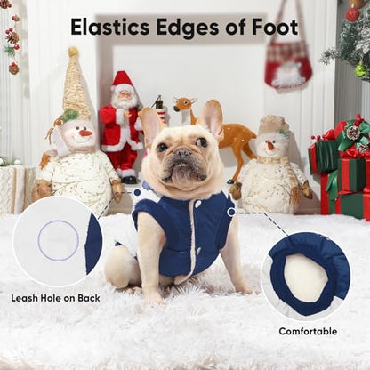 Vecomfy Fleece Lining Extra Warm Dog Hoodie in Winter,Small Dog Jacket Puppy Coats with Hooded,Beige and Blue XS - color: Beige and Blue, size: X-Small (Pack of 1)