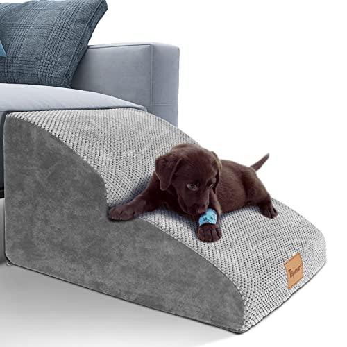 Topmart High Density Extended Foam Dog Ramp&Steps 2 Tiers,11.8" High | Non-Slip Dog Stairs,Soft Foam Pet Ladder with Removable Cover,Best for Injured,Older Cats,Pets with Joint Pain - color: Grey, size: 21.7*15.7*11.8