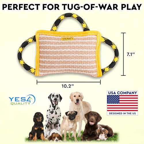 YES4QUALITY Durable Dog Bite Pillow - 10"x7" - Safe Biting Pad with 3 Strong Handles - Tough Jute Tug Toy for Medium to Large Dogs - Ideal for Tug of War, K9, Schutzhund & Puppy Training