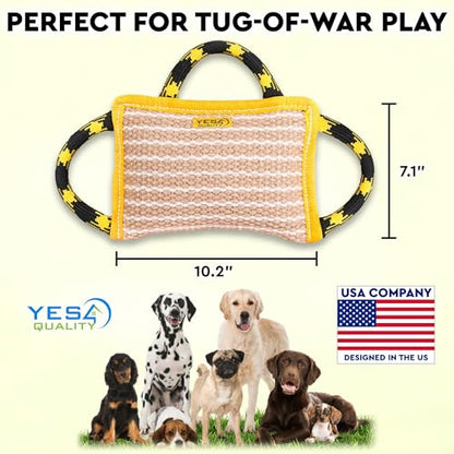 YES4QUALITY Durable Dog Bite Pillow - 10"x7" - Safe Biting Pad with 3 Strong Handles - Tough Jute Tug Toy for Medium to Large Dogs - Ideal for Tug of War, K9, Schutzhund & Puppy Training