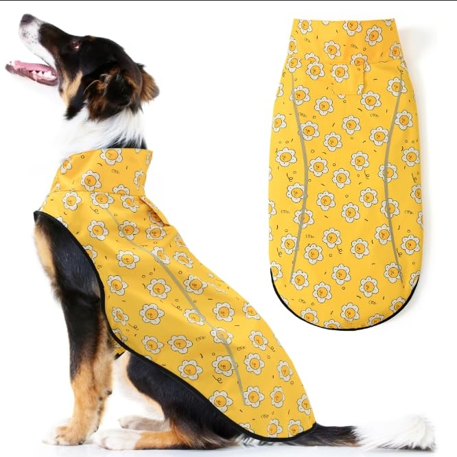Mile High Life Dog Raincoat, Adjustable Waterproof Reflective Rain Jacket for Small Medium Large Dogs, Lightweight Breathable Pet Rain Coat with Leash Hole(Yellow Sun,XXS Chest 16-19") - color: Yellow Sun, size: XXS Chest 16"-19"