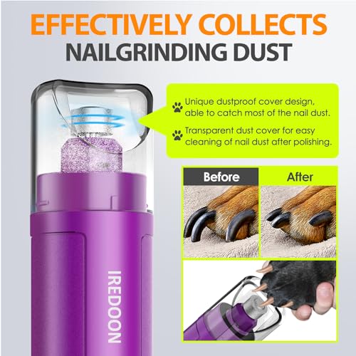 Dog Nail Grinder Upgraded - Professional 3-Speed Super Quiet and Low Vibration Electric Pet Nail Grinder with 4 LED Lights - Painless Paws Grooming & Smoothing for Small to Large Dogs (Purple) - color: Purple
