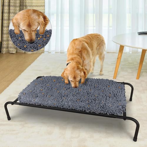 Rundik Elevated Dog Bed with Snuffle Mat Feature 2 in 1, Raised Dog Bed for Indoor and Outdoor Use Portable Warm Pet Cot with Puzzle Feeding Game for Slow Eating, Suitable for Small Medium Large Dogs - size: 23'' x 40''