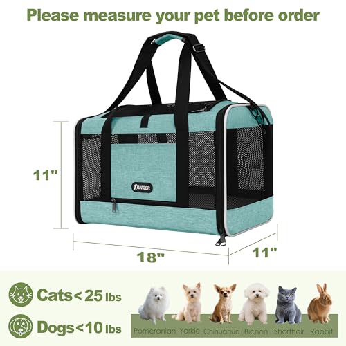 GAPZER Cat Carrier 18"x11"x11" TSA Approved Ventilated Top Open Softsided Pet Air Travel Bag, Small Animal Basic Crate Shih Tzu Dog Kennel Carry Case, 4-Mesh-Side Kitty Carry on up to 20lbs Teal - color: Turquoise