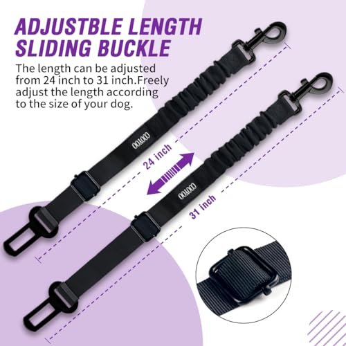 COOYOO Dog Seat Belt,3 Piece Set Retractable Dog Car Harness Adjustable for Vehicle Nylon Pet Safety Heavy Duty & Elastic - color: Set 04-Black+Purple