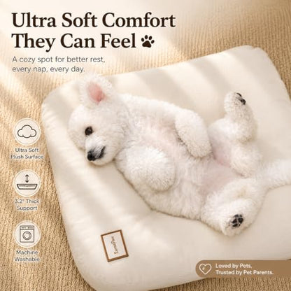 Washable Dog Bed Ultra Soft Plush Dog Crate Mat, Dog Bed for Crate, 3.2" Thick Dog Bed Mat, Kennel Pad for Small and Medium Dogs, Beige (Beige, 18" L x 18" W x 3.2" Th) - size: 18"L x 18"W x 3.2"Th